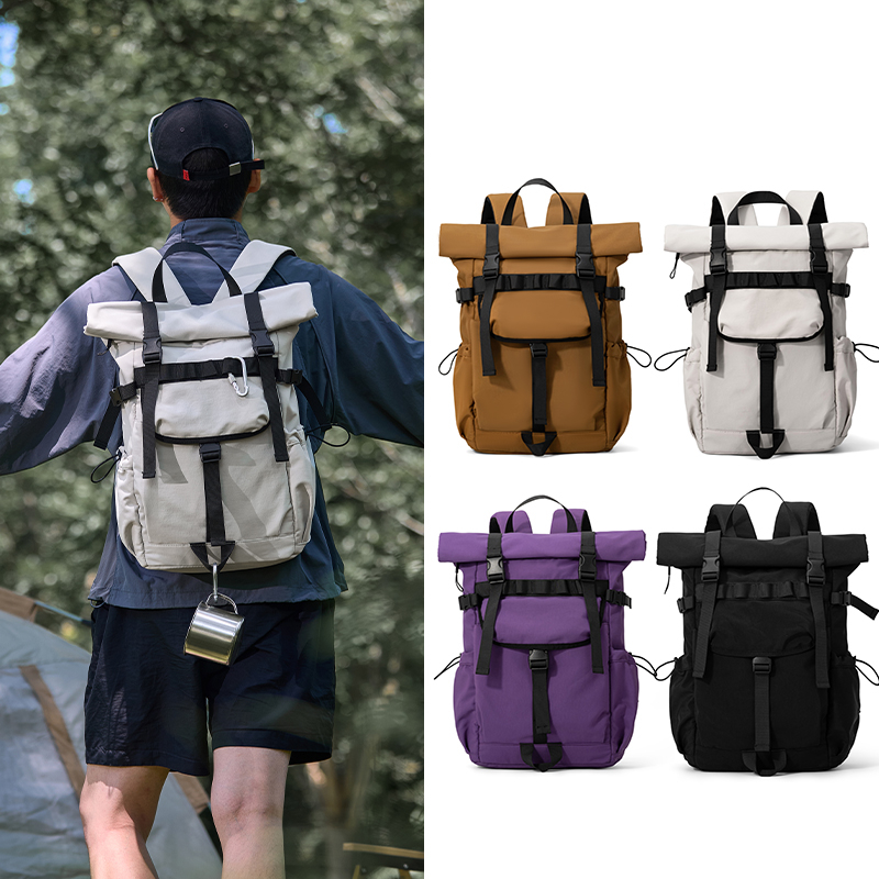 Hiking Backpack Waterproof - New Men's roll mouth expandable travel